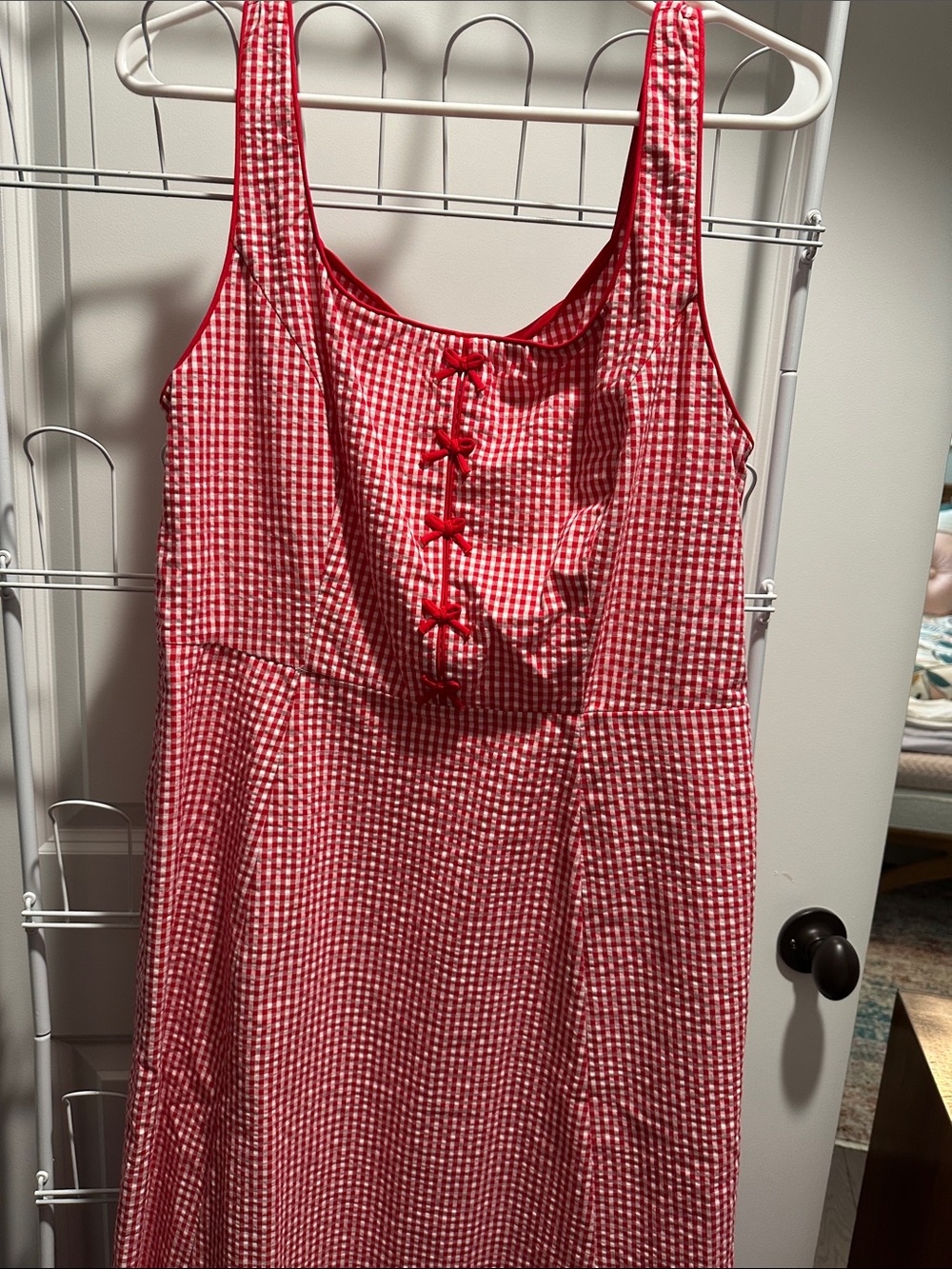 Rachel Zoe Red Gingham Sleeveless Midi Dress